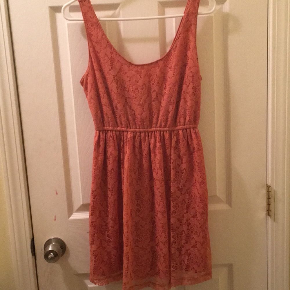 Coral Pink Floral Lace Dress